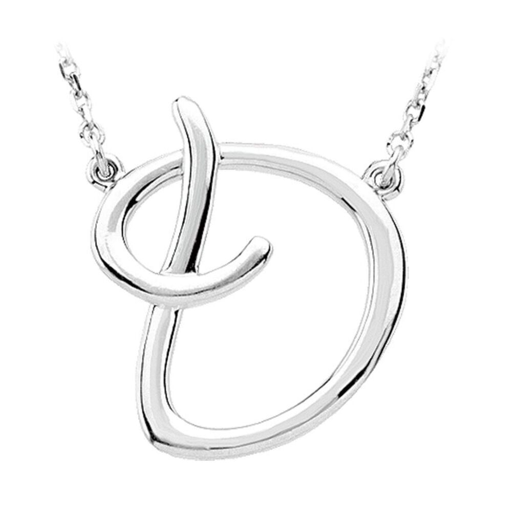 14k White Gold, Olivia Collection, Medium Script Initial D Necklace